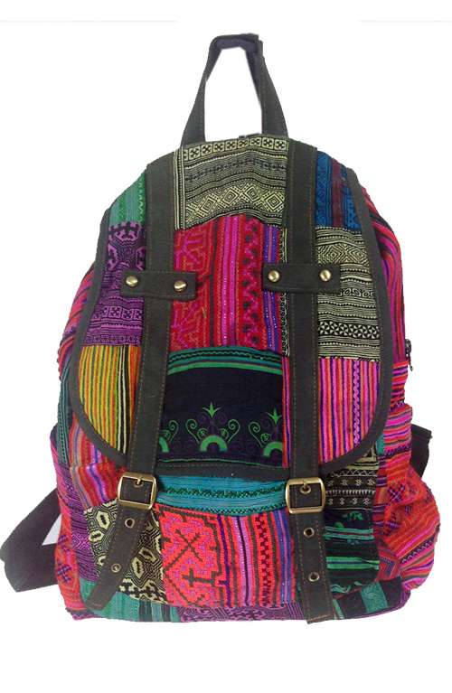 A boho gypsy style patchwork yoga backpack